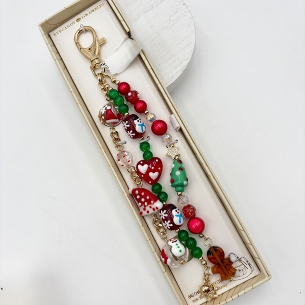 EyeCandy Los Angeles Christmas Bag Charm Gingerbread Man Snowman Tree Beads‎
